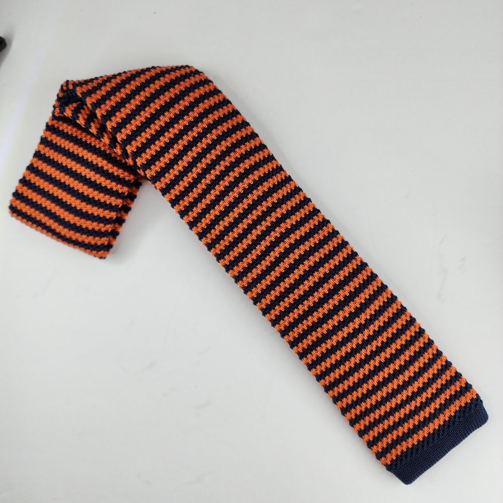 CHAPS Orange & Blue Knitted Tie. - Picture 2 of 5